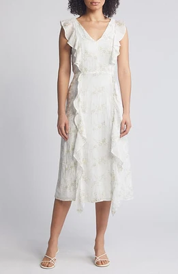 Julia Jordan Ruffle Flutter Sleeve Eyelet Dress Ivory/Gold at Nordstrom,