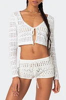 EDIKTED Betsy Open Stitch Tie Front Crop Cardigan at Nordstrom