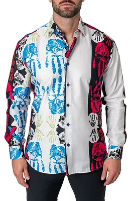 Maceoo Fibonacci Hand Skull Cotton Button-Up Shirt White at Nordstrom,