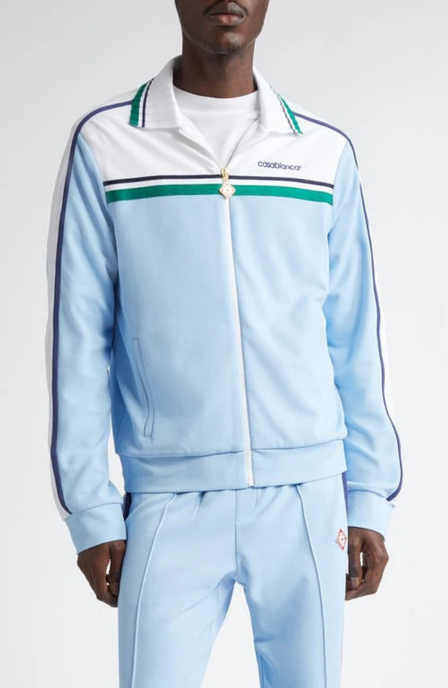 Casablanca Contrast Yoke Cotton & Nylon Track Jacket Pale Blue at Nordstrom,