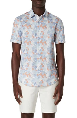 Bugatchi Miles OoohCotton Short Sleeve Button-Up Shirt Blue/Coral at Nordstrom,