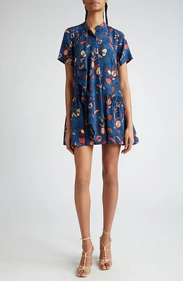 Ulla Johnson Adalyn Botanical Print Silk Minidress Blue Dahlia at Nordstrom,