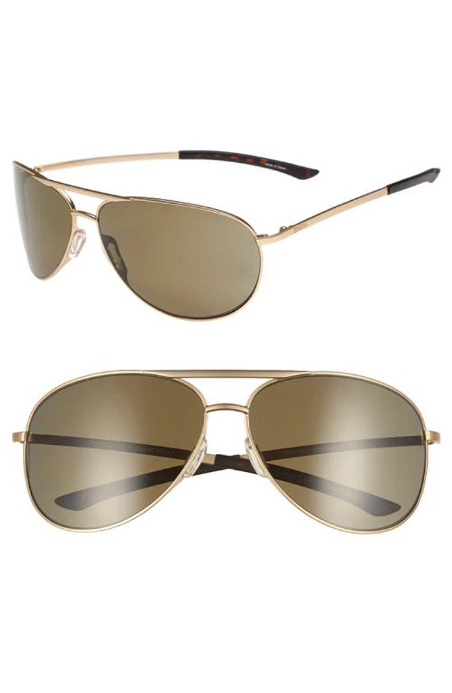 Smith Serpico Slim 2.0 65mm ChromaPop Polarized Aviator Sunglasses in Matte Gold/Grey Polar at Nordstrom