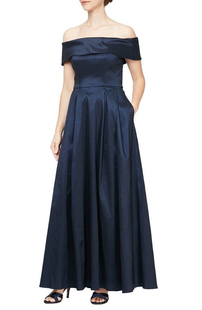 Alex Evenings Off the Shoulder Taffeta Formal Ballgown Navy at Nordstrom,