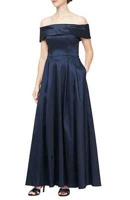 Alex Evenings Off the Shoulder Taffeta Formal Ballgown Navy at Nordstrom,