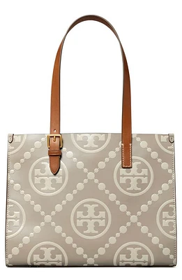 Tory Burch Small T Monogram Contrast Embossed Tote in Longan /New Cream at Nordstrom