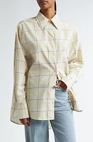 TOTEME Windowpane Check Oversize Organic Cotton Poplin Button-Up Shirt Summer at Nordstrom, Us