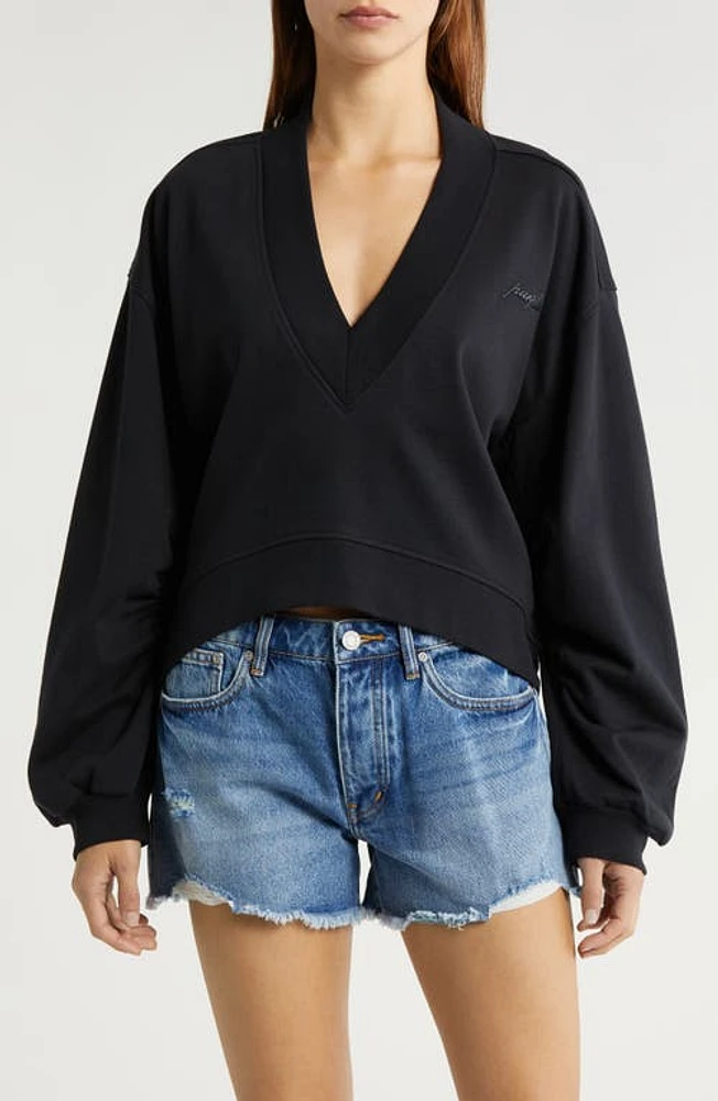 PURPLE BRAND Terry Oversize V-Neck Sweater Black at Nordstrom,