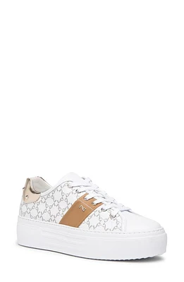 NeroGiardini Logo Print Platform Sneaker White /Caramel at Nordstrom,