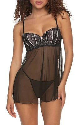 Black Bow Wish Underwire Babydoll Chemise & G-String Set at Nordstrom,