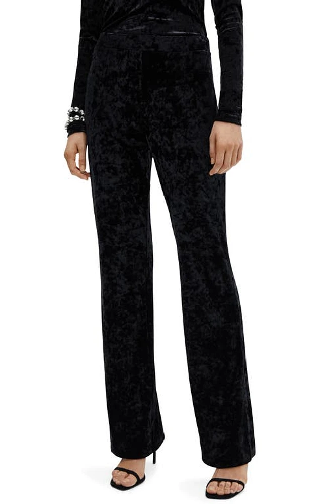 MANGO High Waist Straight Leg Velvet Pants Blue at Nordstrom,