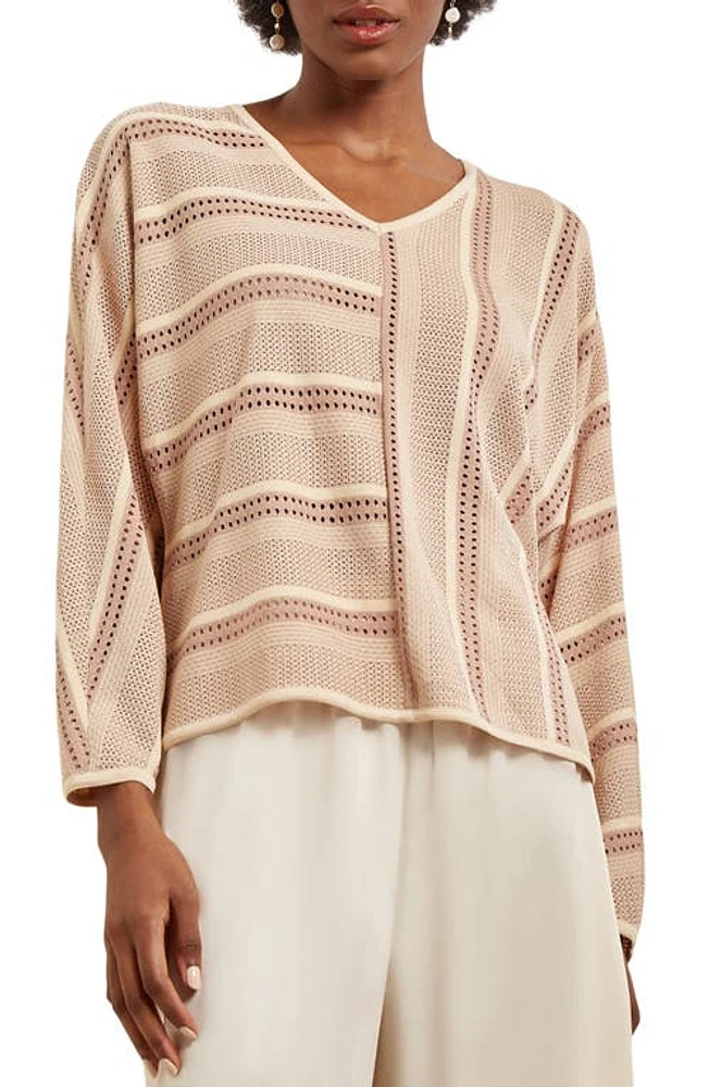 Misook Multistitch Dolman Sleeve Tunic Sweater Sand/prchmnt at Nordstrom,