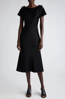 Jason Wu Collection Embellished Flutter Sleeve Crepe Jersey Midi Dress Black at Nordstrom,