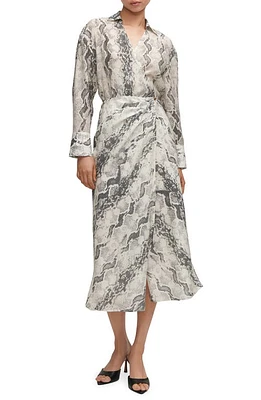 MANGO Snakeskin Print Long Sleeve Wrap Shirtdress Off White at Nordstrom,