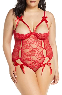 Oh La La Cheri Zara Underwire Open Cup Open Gusset Lace Teddy in Red at Nordstrom, Size 1X