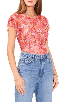 Vince Camuto Floral Print Ruffle Sleeve Top Tulip Red at Nordstrom,