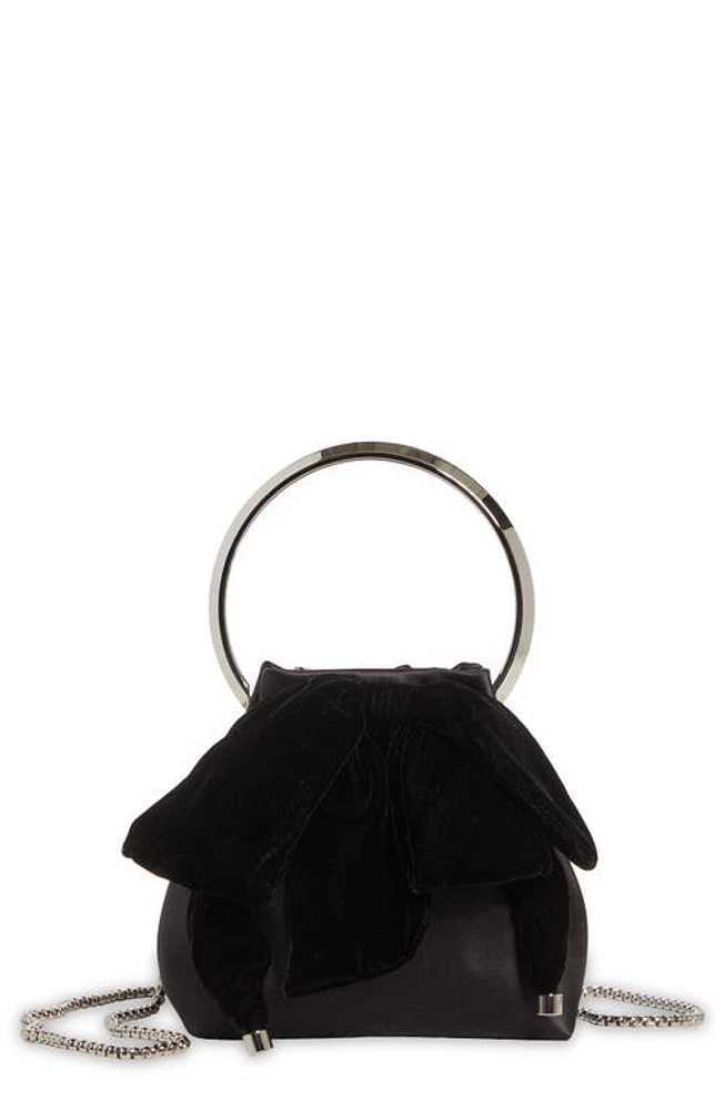 Jimmy Choo Bon Bon Velvet Bow Satin Top Handle Bucket Bag in Black at Nordstrom