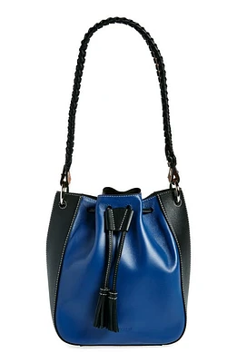 Strathberry x Collagerie Bolo Colorblock Leather Bucket Bag in Black/Chestnut/Denim at Nordstrom