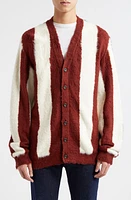 BEAMS Shaggy Stripe Cotton V-Neck Cardigan Brown 28 at Nordstrom,