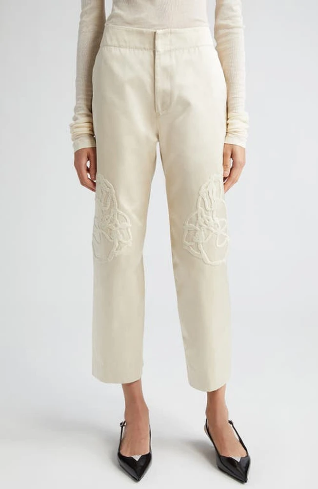 BITE Studios Cheval Floral Embroidered Crop Satin Straight Leg Pants Cream at Nordstrom, Us