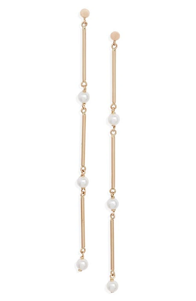 Poppy Finch Cultured Pearl Linear Drop Earrings in 14K Yellow Gold at Nordstrom