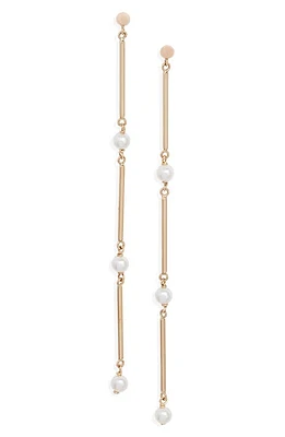 Poppy Finch Cultured Pearl Linear Drop Earrings in 14K Yellow Gold at Nordstrom