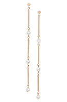 Poppy Finch Cultured Pearl Linear Drop Earrings in 14K Yellow Gold at Nordstrom