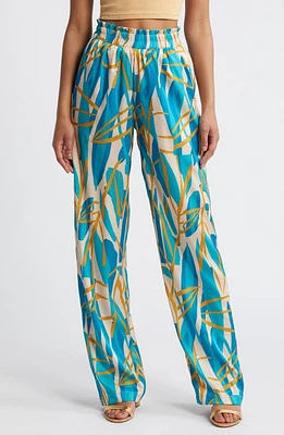 DIARRABLU Leer Blossom Print Palazzo Pants Teal at Nordstrom,