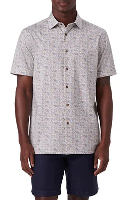 Bugatchi OoohCotton Geo Print Short Sleeve Button-Up Shirt Caramel at Nordstrom,