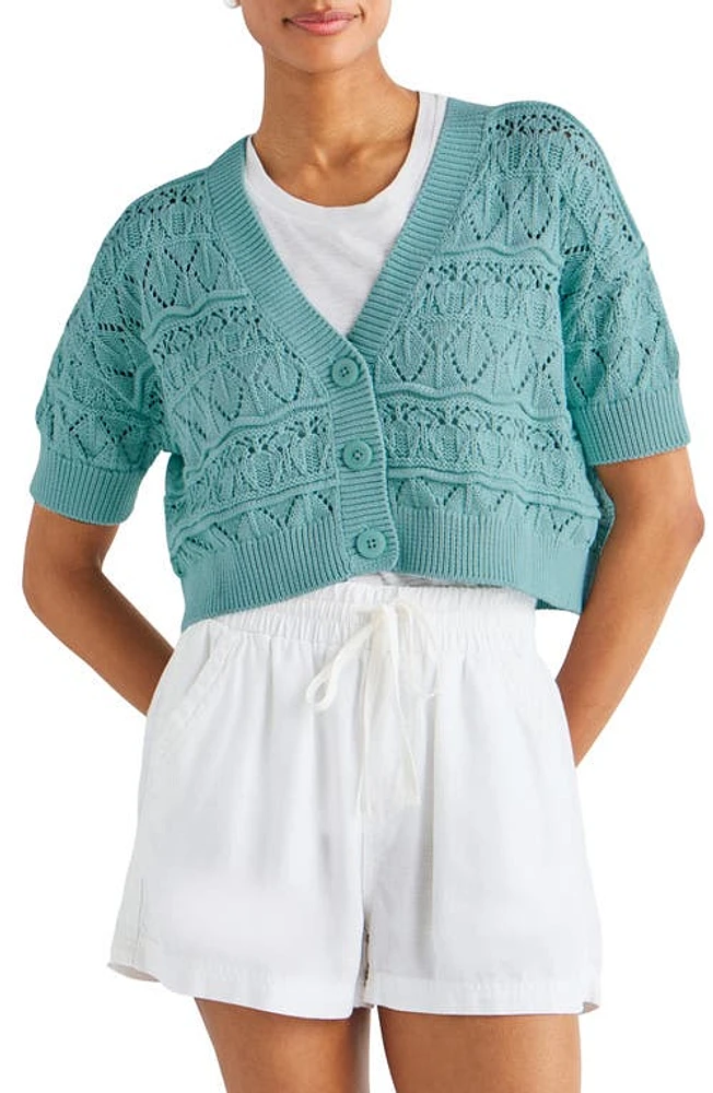 Splendid Brayden Open Stitch Short Sleeve Cotton Cardigan at Nordstrom,