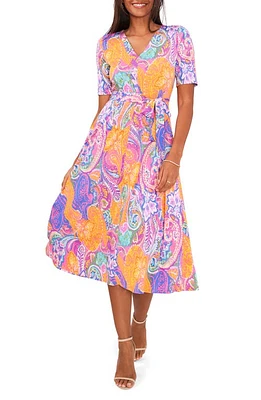 Chaus V-Neck Belted Midi Dress Pink/Mango/Violet at Nordstrom,