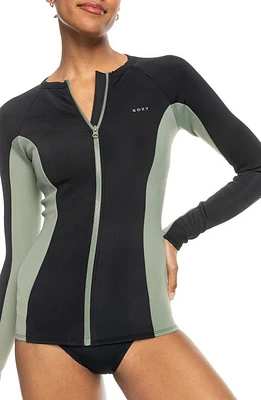 Roxy Pro Performance Long Sleeve Zip-Up Rashguard Anthracite at Nordstrom,