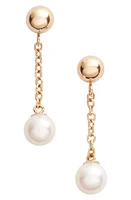 Poppy Finch Linear Drop Pearl Earrings in Yellow Gold/White Pearl at Nordstrom