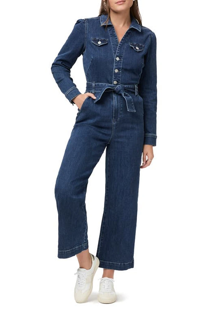 PAIGE Anessa Long Sleeve Wide Leg Denim Jumpsuit in Jelina at Nordstrom, Size 0