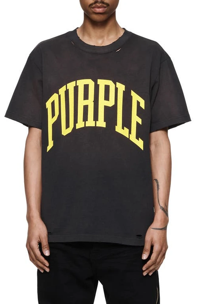 PURPLE BRAND Distressed Cotton Jersey Logo Graphic T-Shirt Black at Nordstrom,