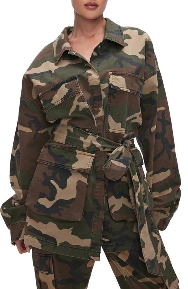 Good American Camo Cargo Uniform Jacket Fatigue Green Amo01 at Nordstrom,