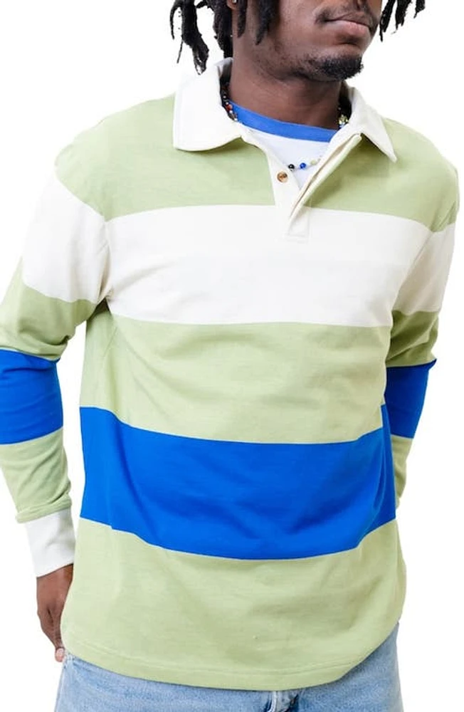 9tofive Mind & Hand Stripe Cotton Rugby Polo Green at Nordstrom,