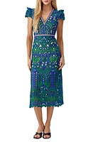 Adelyn Rae Lace Midi Dress Blue Emerald Nl at Nordstrom,