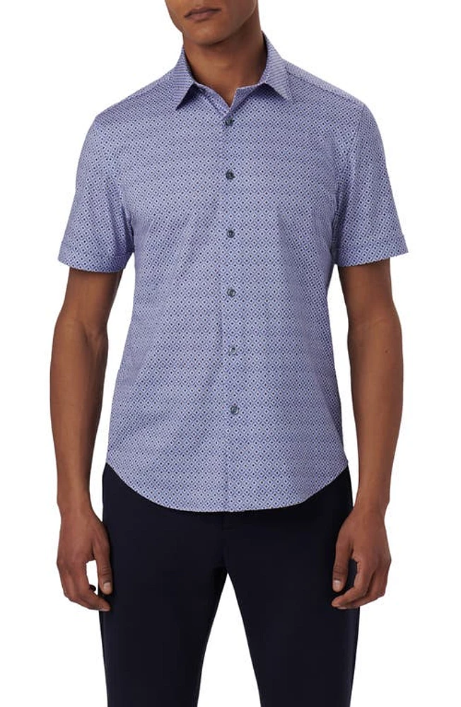 Bugatchi OoohCotton Geo Print Short Sleeve Button-Up Shirt Lavender at Nordstrom,