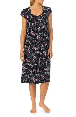 Eileen West Floral Cap Sleeve Waltz Jersey Nightgown in Black Grade Floral at Nordstrom, Size Xx-Small