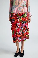 Comme des Garçons Floral Ruched Satin Midi Skirt Red Multi at Nordstrom,