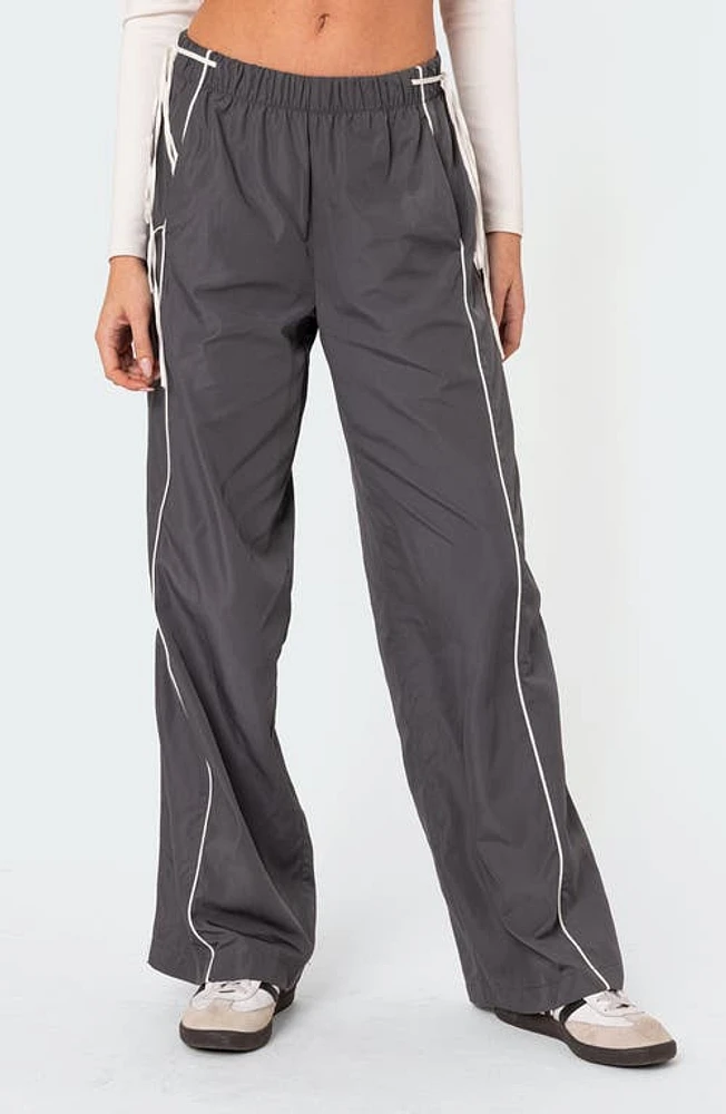 EDIKTED Scarlot Ribbon Track Pants Dark-Gray at Nordstrom,