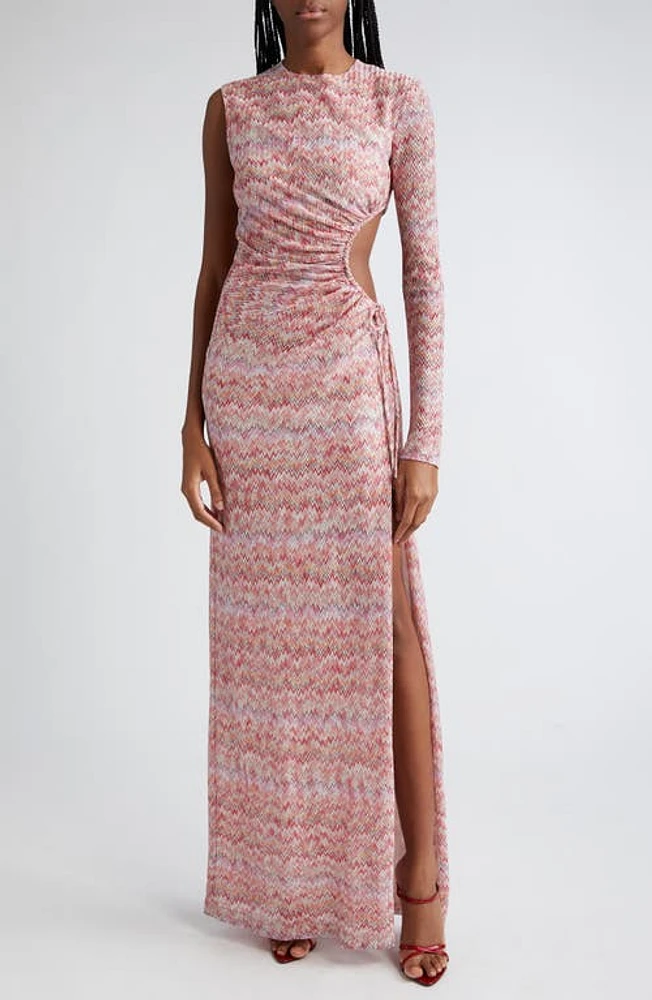 Missoni Metallic One-Sleeve Cutout Chevron Knit Gown Multicolor On Pink Base at Nordstrom, Us