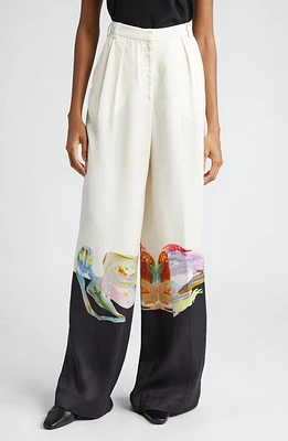 ALEMAIS Jedda Crepe Wide Leg Pants Ivory/Black Multi at Nordstrom,