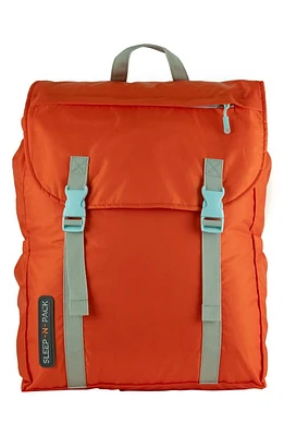 mimish Kids' Sleep-n-Pack Faux Shearling Lined Sleeping Bag Backpack in Orange Oasis at Nordstrom