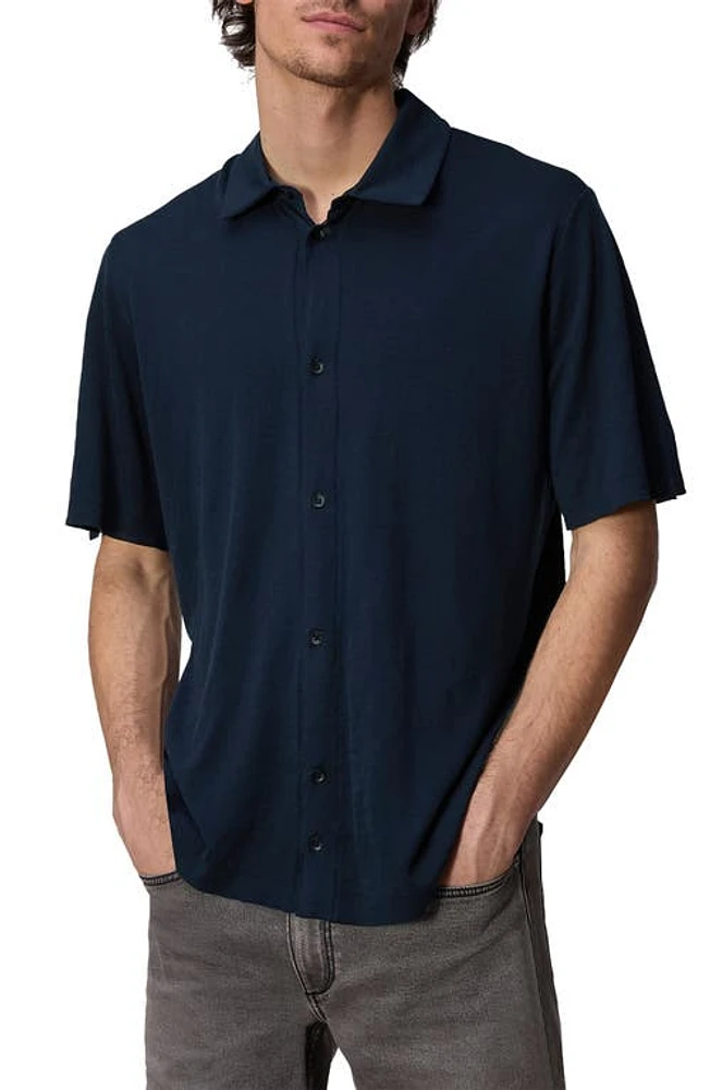 rag & bone Banks Knit Short Sleeve Button-Up Shirt Navy at Nordstrom,