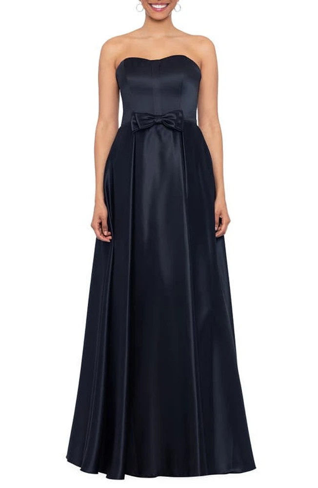 Xscape Evenings Bow Detail Strapless Ballgown in Black at Nordstrom, Size 16