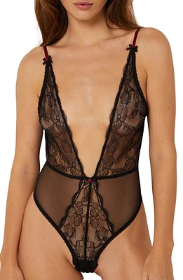 Etam Sentimentale Lace & Tulle Bodysuit Black at Nordstrom,