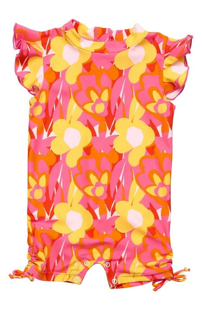 Snapper Rock Kids' Pop of Sunshine Short Sleeve One-Piece Rashguard Swimsuit Red at Nordstrom,