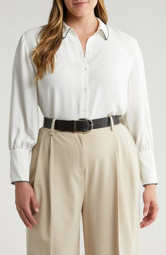 halogen(r) Shell Stitch Chiffon Button-Up Shirt New Ivory at Nordstrom,